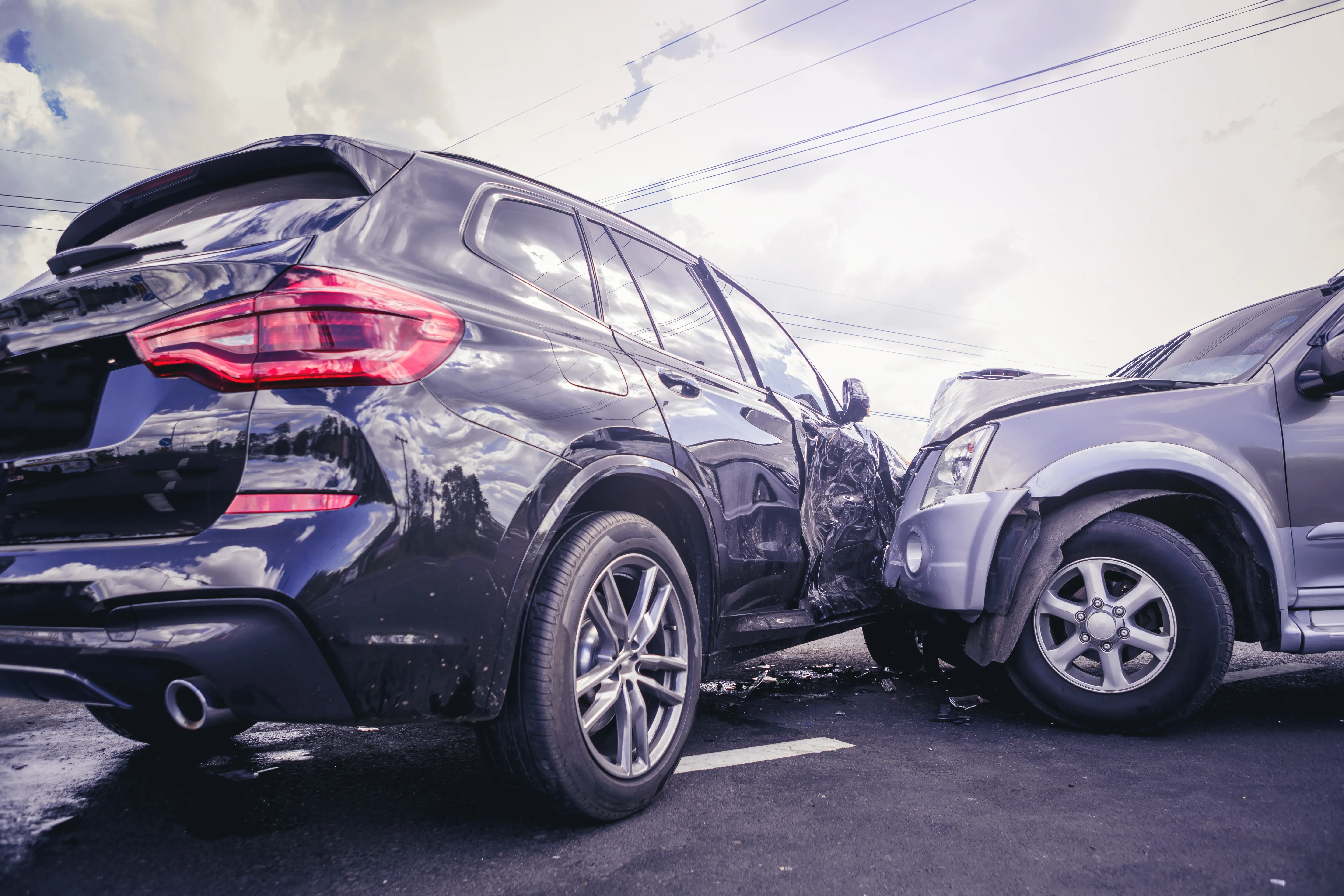 Car crash dangerous accident on the road.